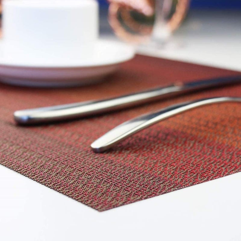 Misuhom Placemats with Table Runner Set Vinyl Woven Insulation Heat Resistant Kitchen Table Mats for Family Dinner,Outdoor or Indoor Parties,Farmhouse,Thanksgiving,Christmas & Gathering(Colorful Red) - Image 5